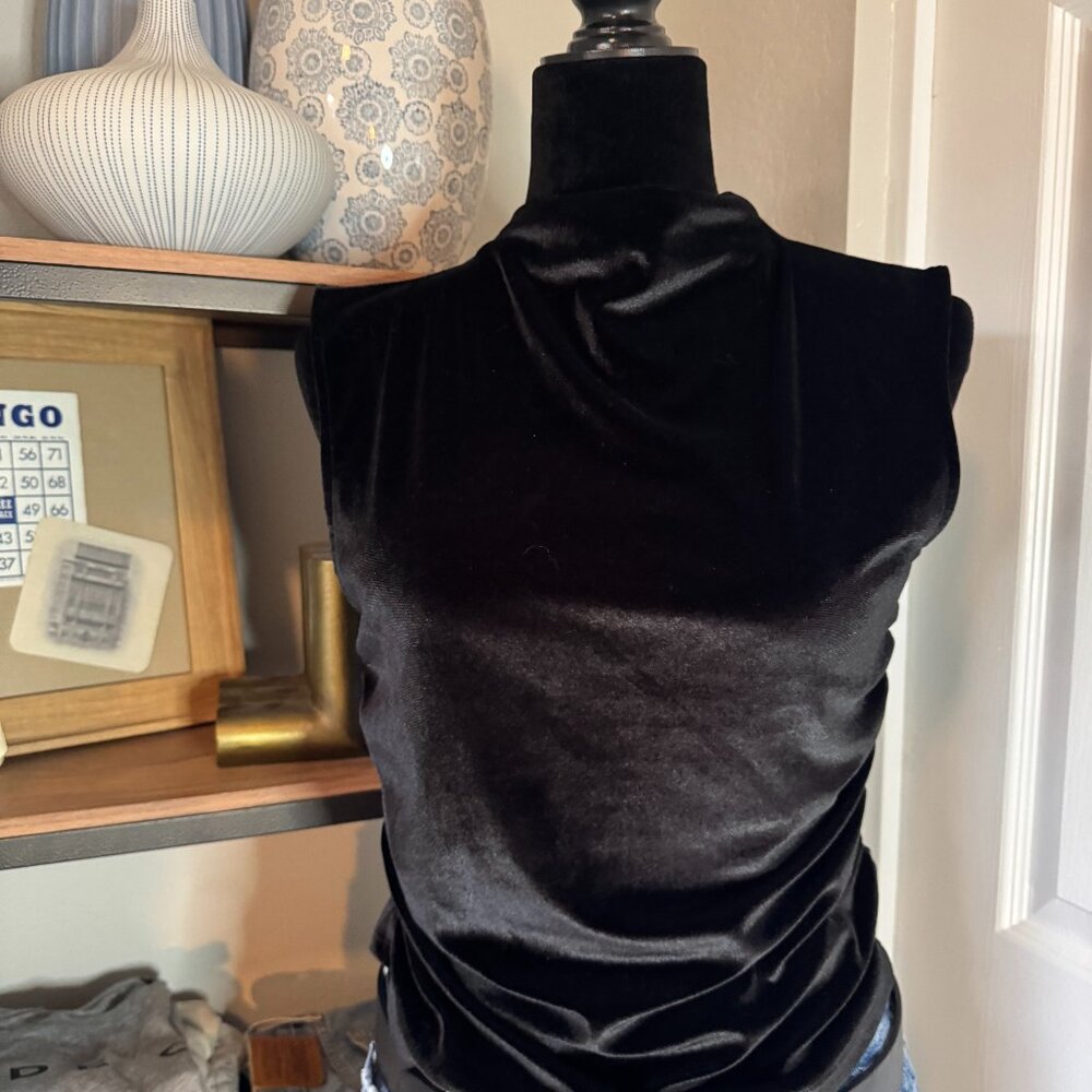 a. new day Black Velvet Sleeveless Mock-neck - Size S